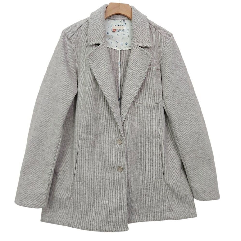 Anthropologie Pilcro Blazer Jacket Womens Large Brown Button Pinstripe Academy